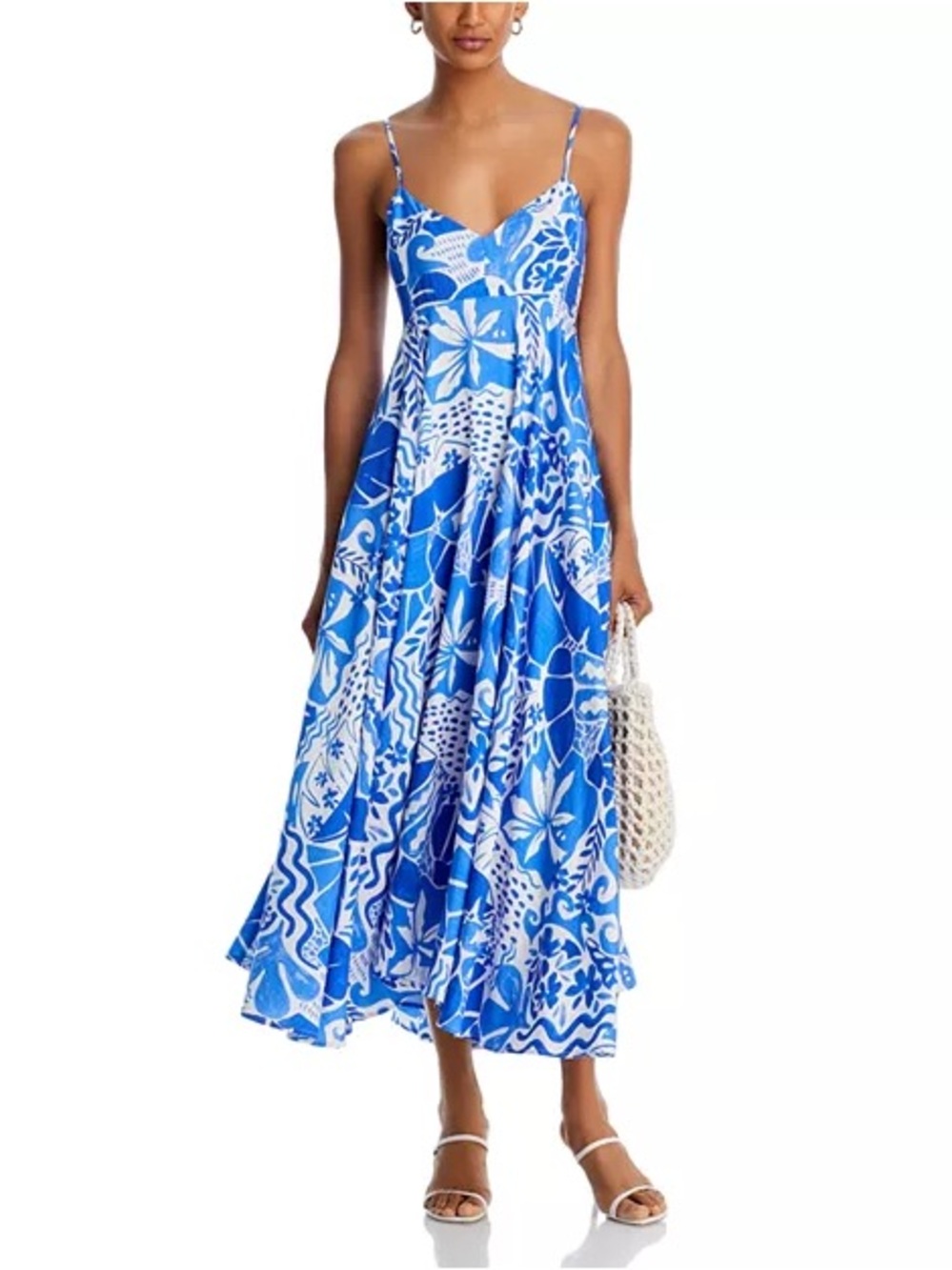 NWT blue and white floral Aqua V-neck Midi Dress size large